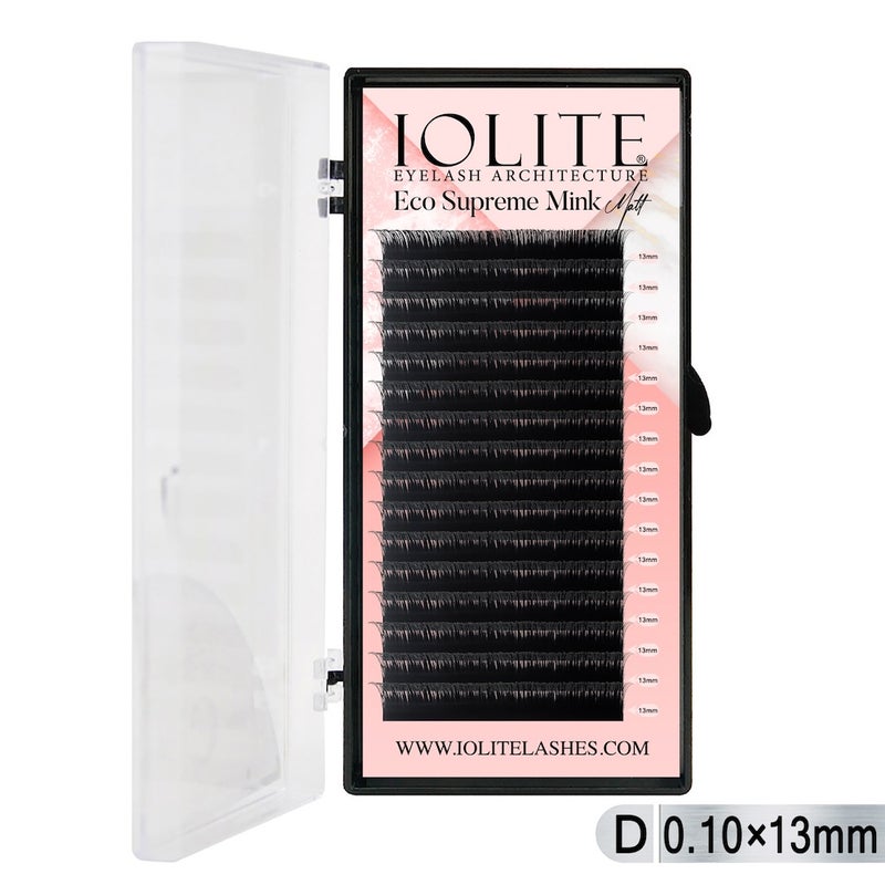 Iolite Eco Supreme Mink Matt Lash Extension Tray D – Curl – 0.10T (6mm–15mm) – Matt Finish, Premium Eco-Friendly Eyelashes for Lash Artists ISMMD10T - 13MM