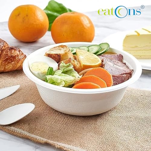 EATONS Bagasse Disposable Bowls 300 ml | Pack of 100 | Heavy Duty, Leakproof & Microwave Safe | Compostable Sugarcane Soup Bowls for Party, Catering & Takeaway - Image 5