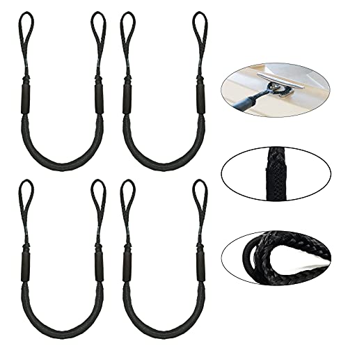 Jranter 4 Pack Boat Bungee Dock Lines, 4-5.5ft PWC Dock Line with Loop, Boating Gifts for Men, Elastic Mooring Ropes Boat Tie Downs Accessories for Pontoon,Jon Boat,Bass Boat,Fishing Boat,Kayak - Image 1