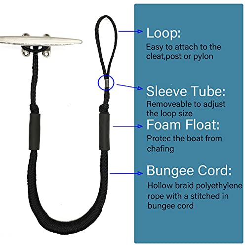 Jranter 4 Pack Boat Bungee Dock Lines, 4-5.5ft PWC Dock Line with Loop, Boating Gifts for Men, Elastic Mooring Ropes Boat Tie Downs Accessories for Pontoon,Jon Boat,Bass Boat,Fishing Boat,Kayak - Image 2