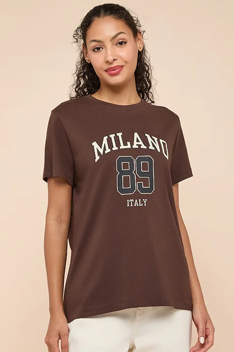R&b Typography Print T-Shirt with Crew Neck and Short Sleeves