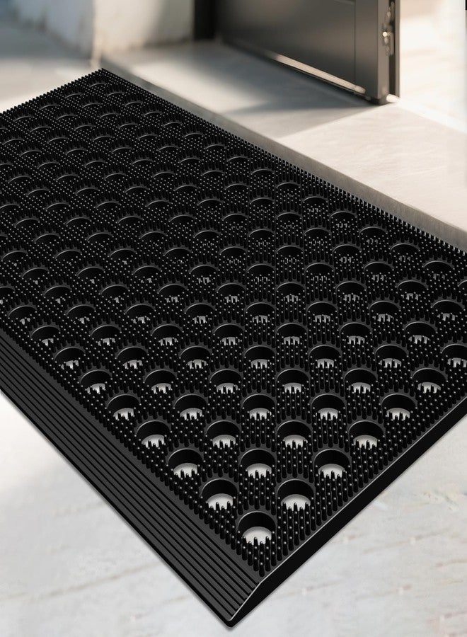 Mibao Front Door Mat Outside Entrance, Heavy Duty Welcome Rubber Doormat Waterproof, All Weather Dirt Trapper Non-Slip Drainage Doormat, Entry Mat for Garage Home Pool Commercial, 17" x 29.5", Black - Image 1