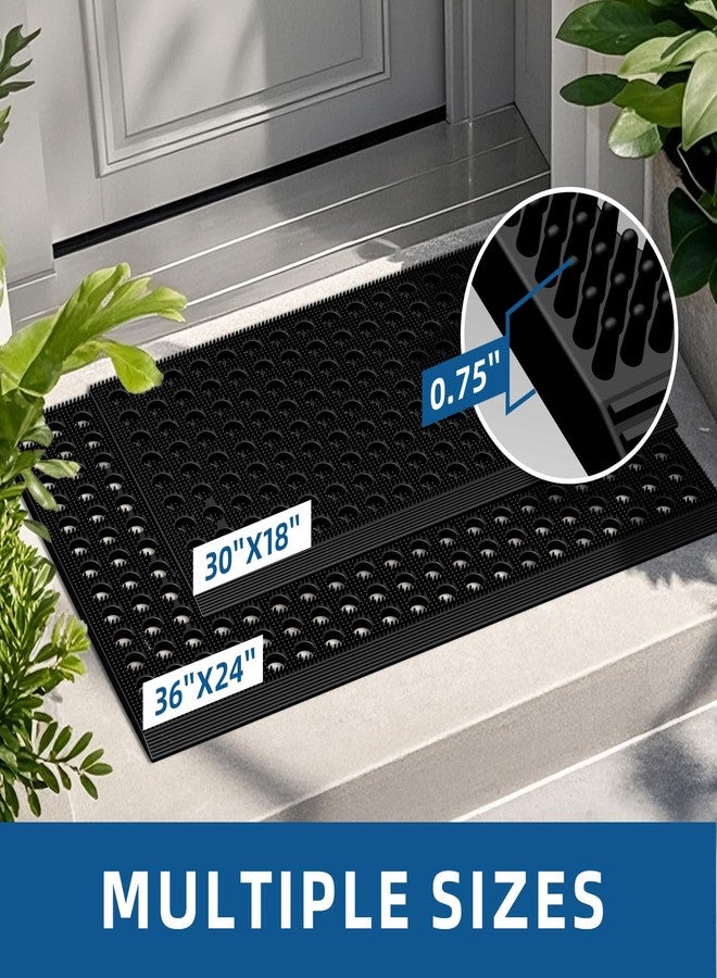 Mibao Front Door Mat Outside Entrance, Heavy Duty Welcome Rubber Doormat Waterproof, All Weather Dirt Trapper Non-Slip Drainage Doormat, Entry Mat for Garage Home Pool Commercial, 17" x 29.5", Black - Image 2