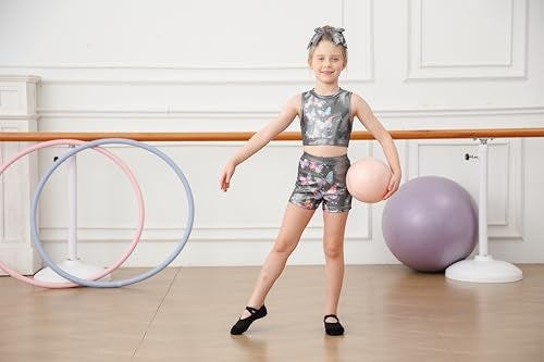 Vogseek Girls Gymnastics Leotards Sparkle 3 Piece Biketards for 6T Kid Girls' Black Butterflies Tumbling Outfits Size 6 7 Ballet Dance Leotards with Shorts - Image 3