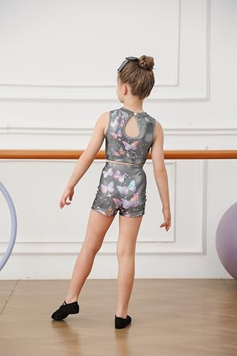 Vogseek Girls Gymnastics Leotards Sparkle 3 Piece Biketards for 6T Kid Girls' Black Butterflies Tumbling Outfits Size 6 7 Ballet Dance Leotards with Shorts - Image 4