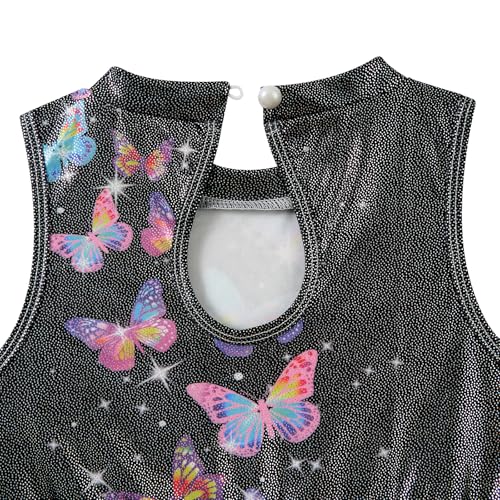 Vogseek Girls Gymnastics Leotards Sparkle 3 Piece Biketards for 6T Kid Girls' Black Butterflies Tumbling Outfits Size 6 7 Ballet Dance Leotards with Shorts - Image 5