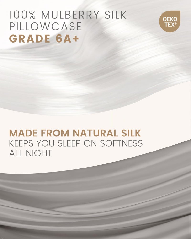 THXSILK 100% Natural Mulberry Silk Pillowcase for Hair and Skin, Grade 6A+ Pillowcase with Hidden Zipper, Soft Breathable Smooth Both Sided Silk Pillow Cover(Standard 20x26inch, Grey) - Image 2