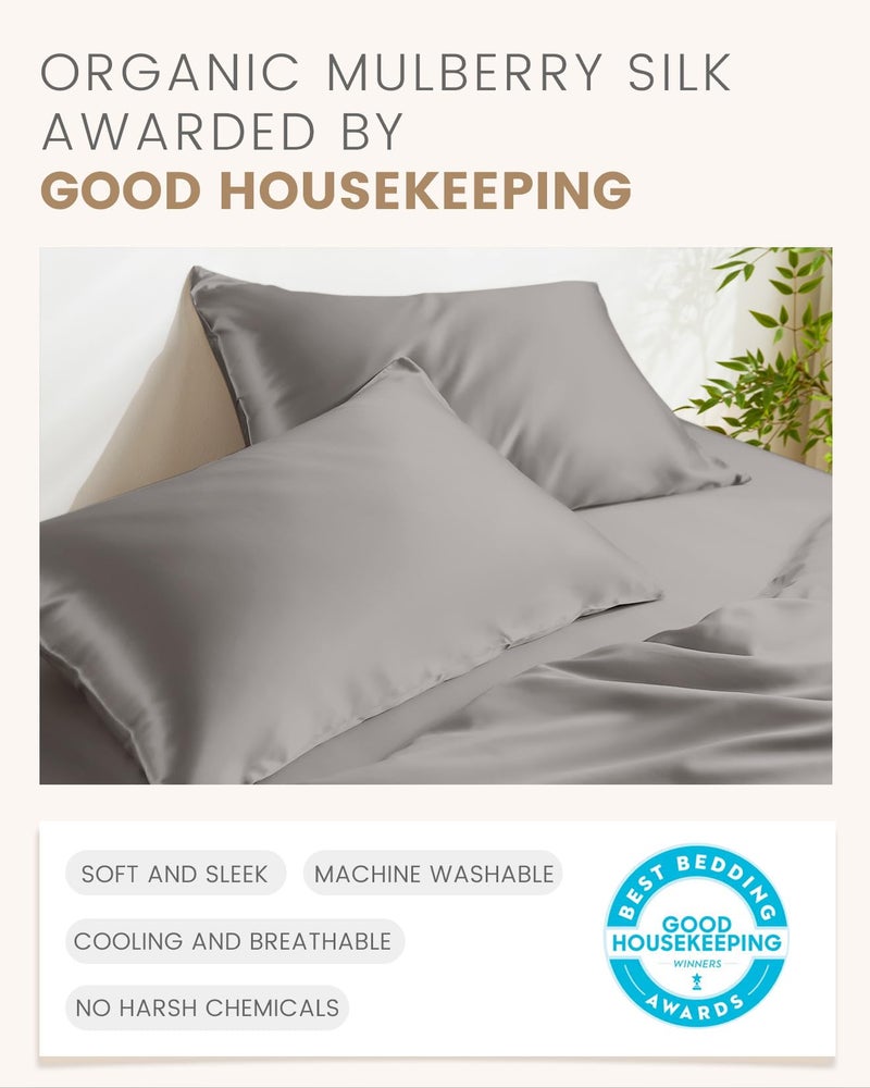 THXSILK 100% Natural Mulberry Silk Pillowcase for Hair and Skin, Grade 6A+ Pillowcase with Hidden Zipper, Soft Breathable Smooth Both Sided Silk Pillow Cover(Standard 20x26inch, Grey) - Image 4
