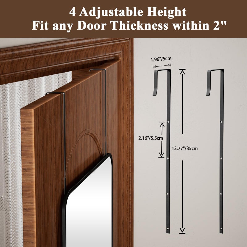 VooBang 14"x48" Full Length Over The Door Mirror - Aluminum Alloy Frame Full Body Mirror with Height-Adjustable Hangers, Hanging Leaning Against Wall for Dorm, Black - Image 4