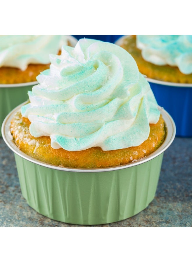Restaurantware 4 Ounce Disposable Ramekins, 100 Round Creme Brulee Disposable Cups - Oven-Safe, For Cupcakes And Muffins, Pistachio Green Aluminum Baking Cups, Freezable, Lids Sold Separately - Image 3