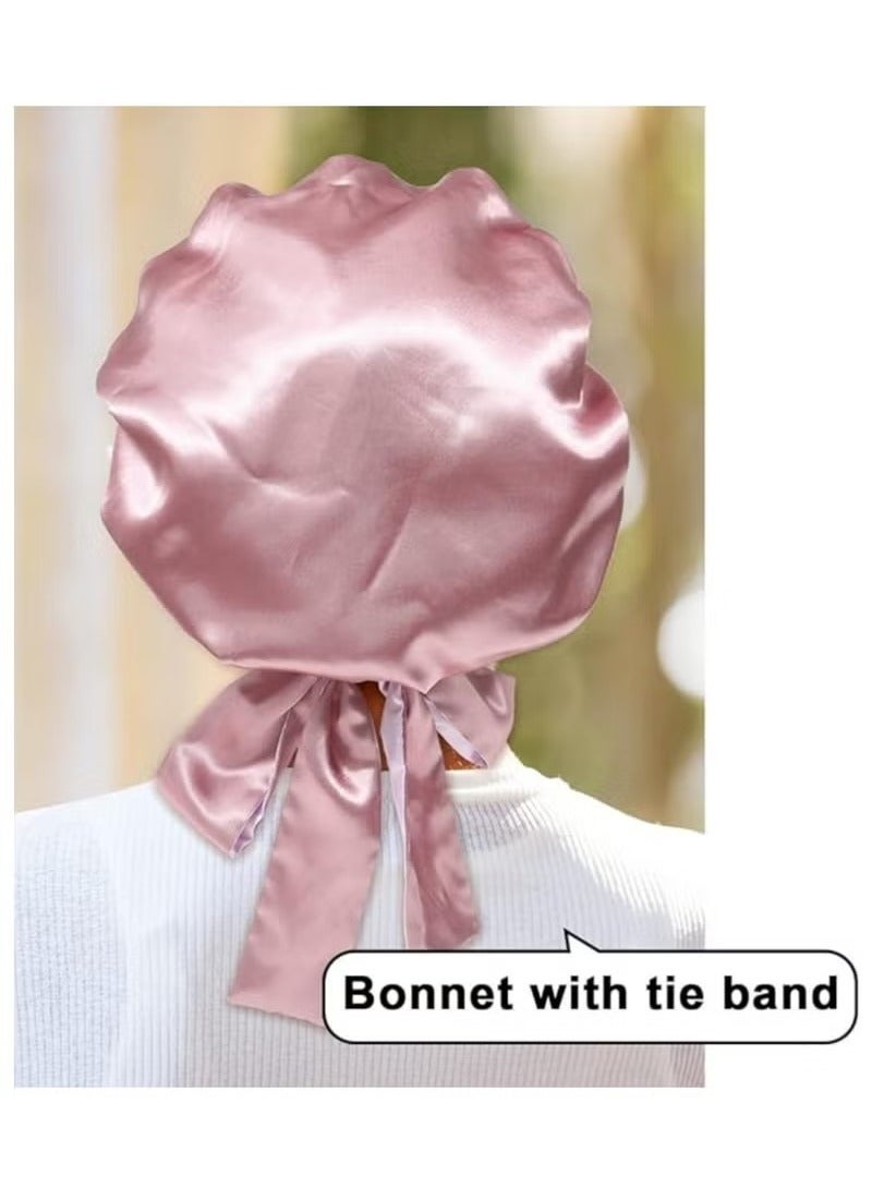 Generic Bonnet Silk Hair Bonnets for Women Curly Hair Wrap for Sleeping Cap Reversible Bonnet with Tie Band Night Cap  - Image 4