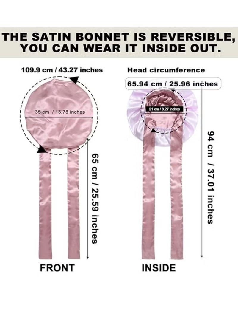Generic Bonnet Silk Hair Bonnets for Women Curly Hair Wrap for Sleeping Cap Reversible Bonnet with Tie Band Night Cap  - Image 2