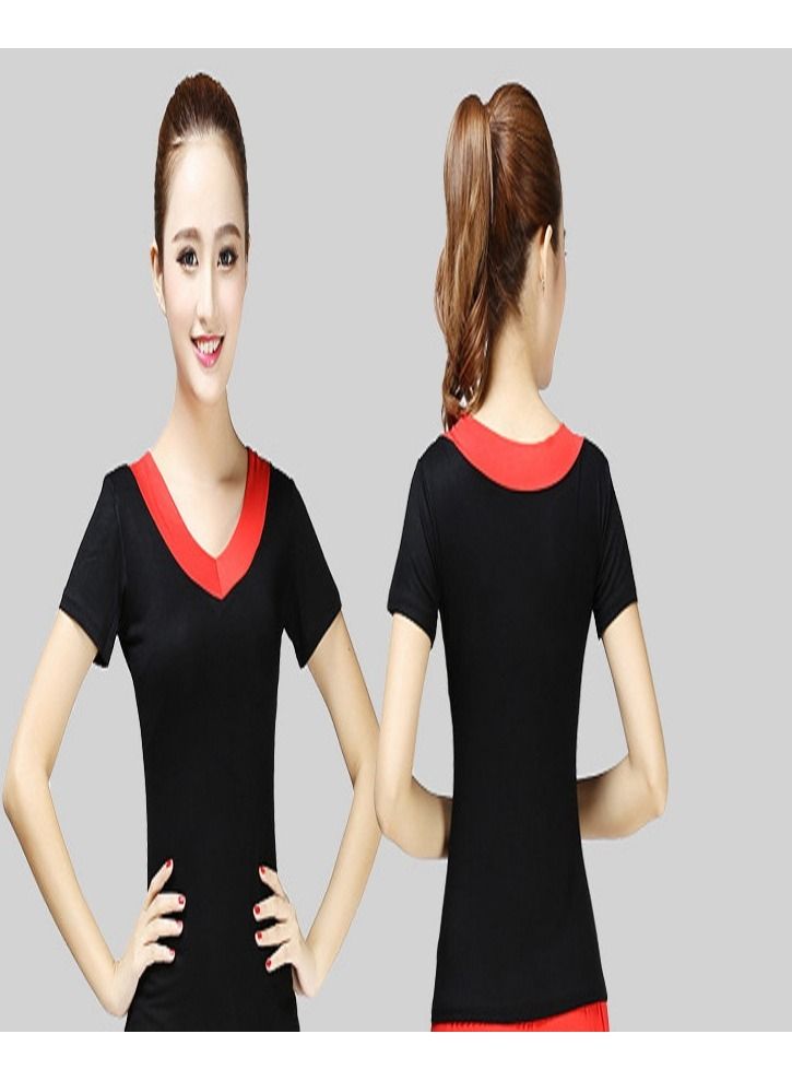 Loquat Women's Square Dance Top Short Sleeve V-neck Dance Dress  - Image 1