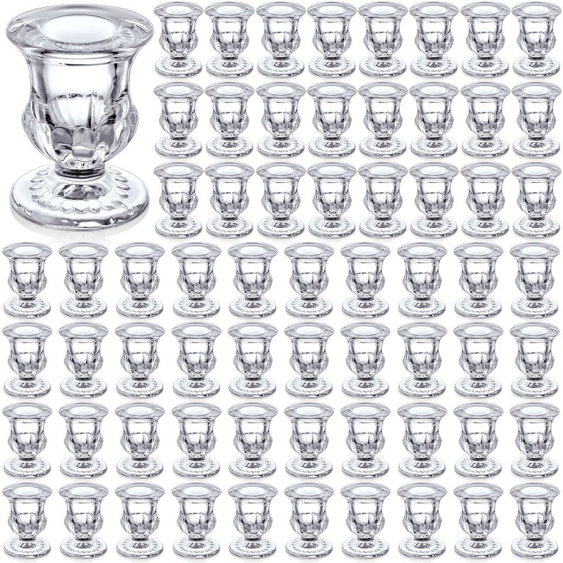 Foaincore Foaincore 72 Pack Glass Candlestick Holders Bulk 25 Inch Taper Candle Holders Small Ritual Candle Stand Table Centerpieces for Wedding Christmas Valentines Festival Party Dining Decorations Clear 