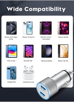 أنمي 2 حزمة 40W منفذ مزدوج USB C شاحن سيارةلآيفون 15/15 برو ماكس -مع 1 م C إلى C كابل  - Image 4