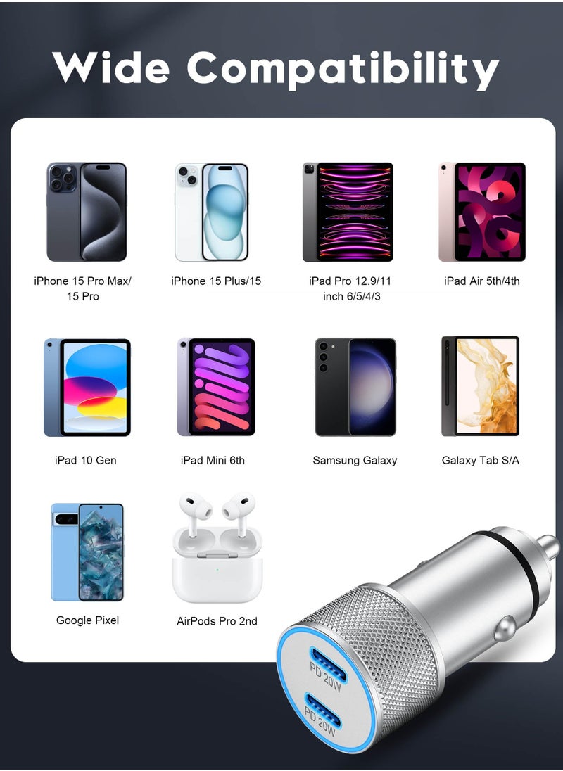 أنمي - 2 حزمة 40W منفذ مزدوج USB C شاحن سيارةلآيفون 15/15 برو ماكس -مع 1 م C إلى C كابل - Image 1