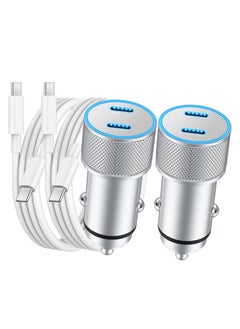أنمي 2 حزمة 40W منفذ مزدوج USB C شاحن سيارةلآيفون 15/15 برو ماكس -مع 1 م C إلى C كابل  - Image 1