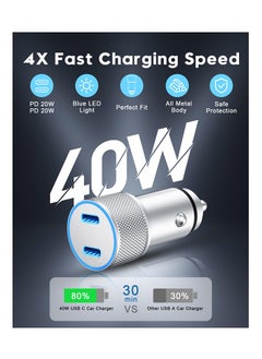 أنمي 2 حزمة 40W منفذ مزدوج USB C شاحن سيارةلآيفون 15/15 برو ماكس -مع 1 م C إلى C كابل  - Image 2