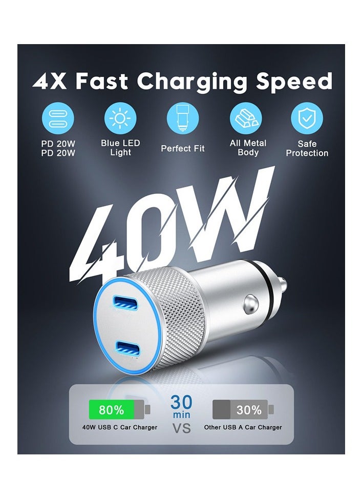 أنمي - 2 حزمة 40W منفذ مزدوج USB C شاحن سيارةلآيفون 15/15 برو ماكس -مع 1 م C إلى C كابل - Image 1