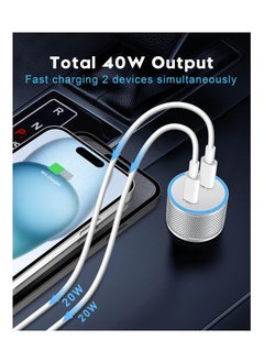 أنمي 2 حزمة 40W منفذ مزدوج USB C شاحن سيارةلآيفون 15/15 برو ماكس -مع 1 م C إلى C كابل  - Image 3