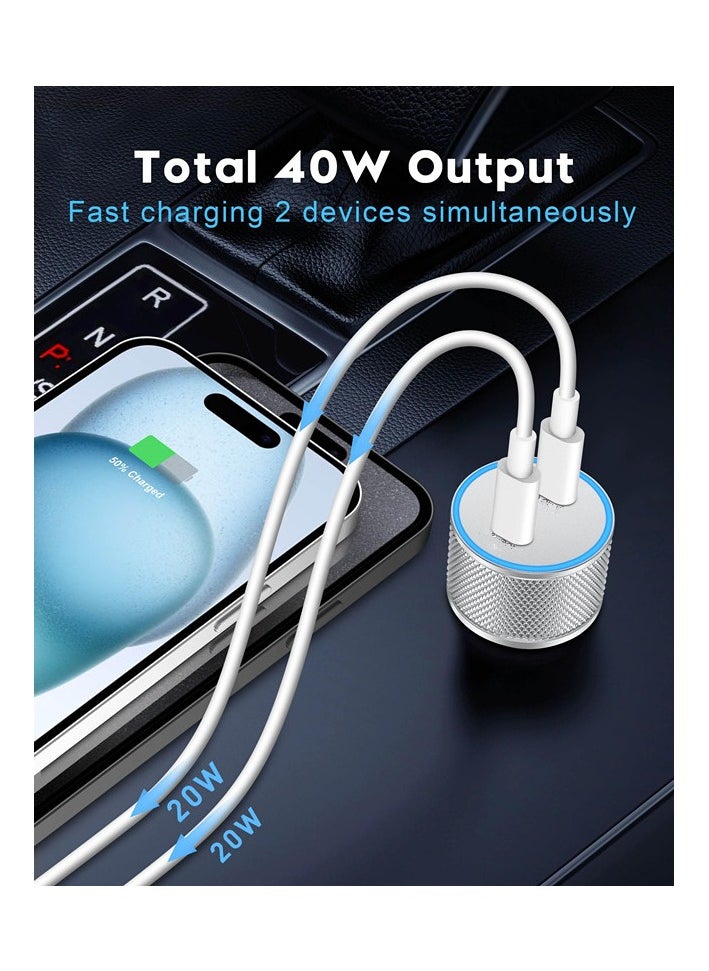 أنمي - 2 حزمة 40W منفذ مزدوج USB C شاحن سيارةلآيفون 15/15 برو ماكس -مع 1 م C إلى C كابل - Image 1