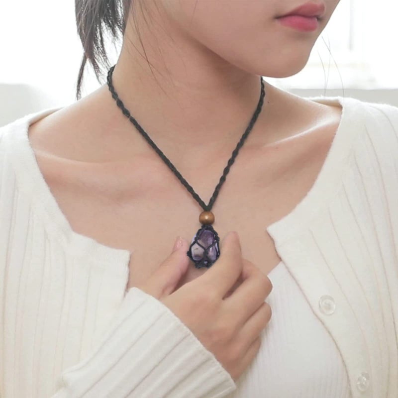 SANSWL 7 Chakra Healing Crystal Necklace Set - Boho Handmade Cord Cage and Hippie Energy Pendant Holder Real Crystal and Healing Stone Jewelry Spiritual Gift for Women Teen Christmas Gifts - Image 2