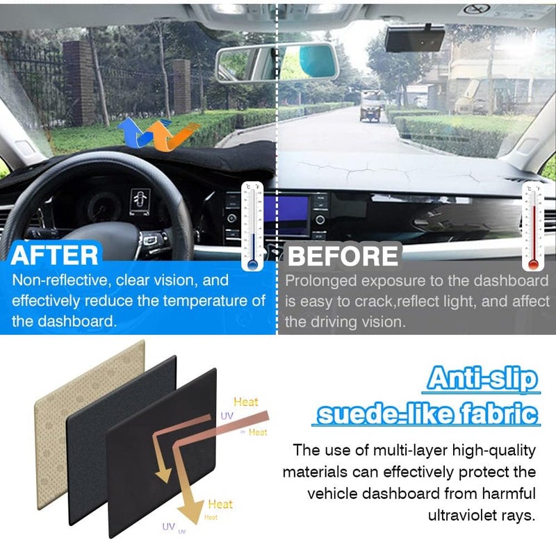 Autorder Reinforced edge Dashboard Cover Mat for Chrysler PT Cruiser 2001 2002 2003 2004 2005 Accessories Dash Cover Suede Dash Mat Sunshade Glare UV Rays Protector Balanced universal design - Image 2