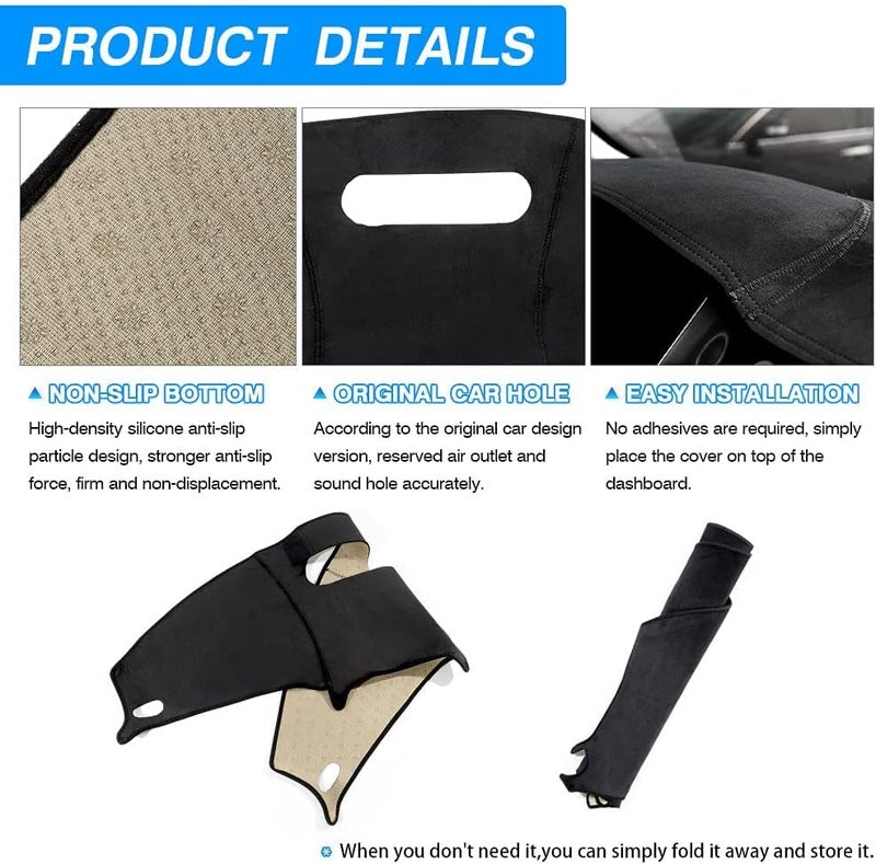 Autorder Reinforced edge Dashboard Cover Mat for Chrysler PT Cruiser 2001 2002 2003 2004 2005 Accessories Dash Cover Suede Dash Mat Sunshade Glare UV Rays Protector Balanced universal design - Image 4