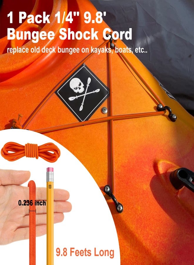 HLOGREE Kayak Deck Rigging Kit 1/4" 9.8' Bungee Cord with 6 D Rings& 4 J Hooks Tie Down Hooks& 4 Bungee Shock Cord Hooks,Tie Down Kayak Deck Line Repair Replacement Parts for Kayak Boat Canoe Accessory-Orange - Image 2