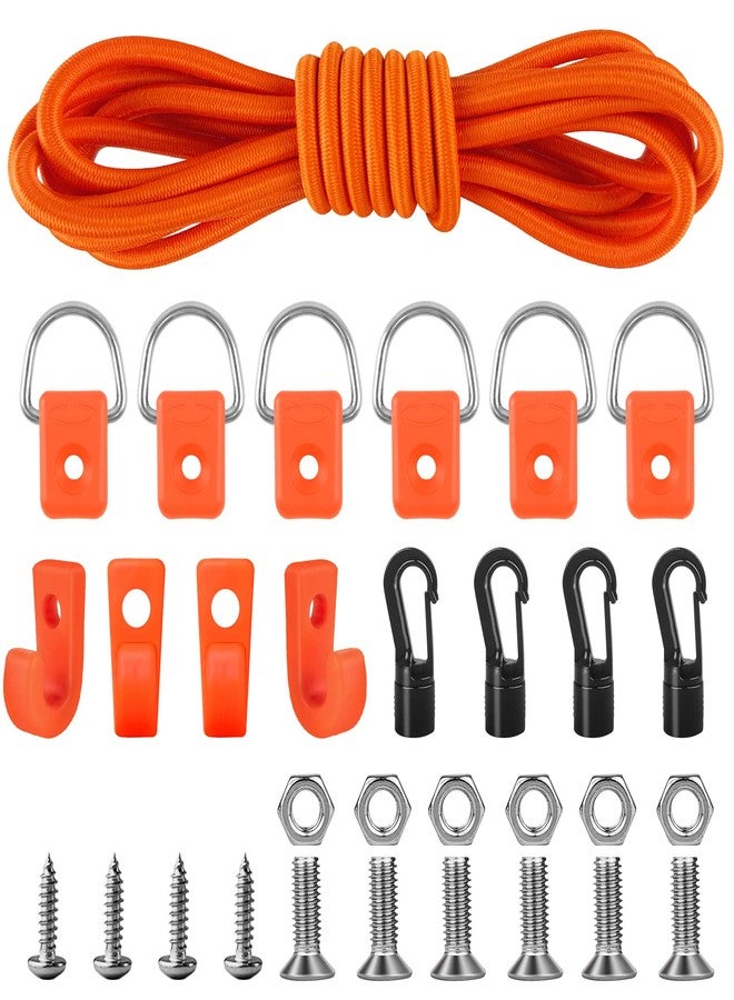 HLOGREE Kayak Deck Rigging Kit 1/4" 9.8' Bungee Cord with 6 D Rings& 4 J Hooks Tie Down Hooks& 4 Bungee Shock Cord Hooks,Tie Down Kayak Deck Line Repair Replacement Parts for Kayak Boat Canoe Accessory-Orange - Image 1