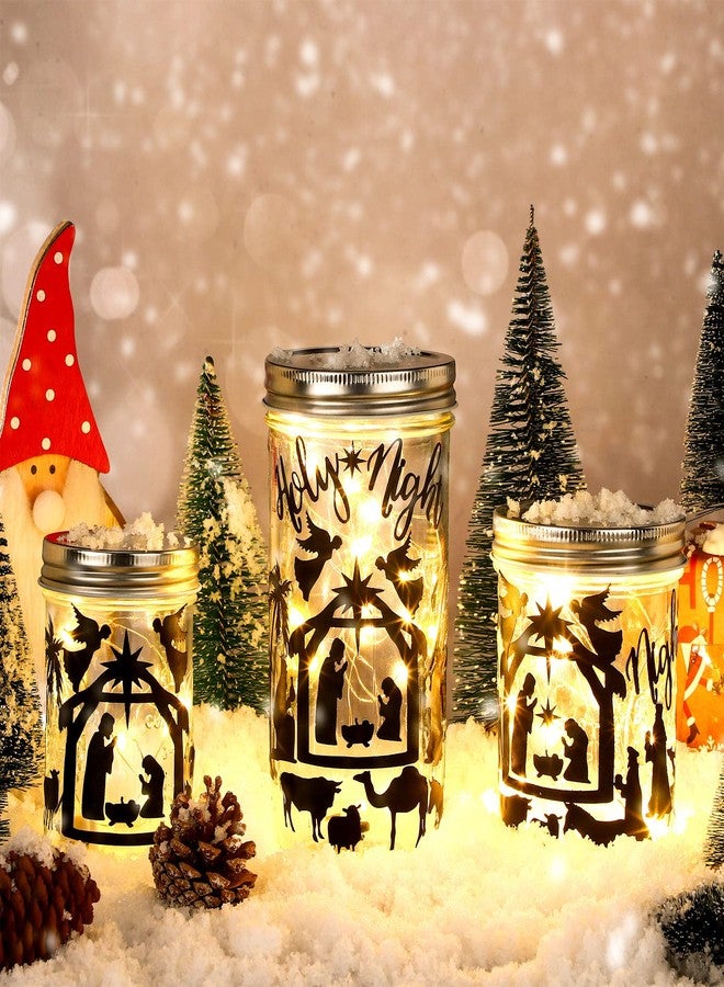 Nezyo 15 Sheet Nativity Scene Stickers Christmas Religious Jesus Mason Jar Decals Holy Night Fairy Stickers Nativity Silhouette Craft Waterproof Vinyl Adhesive Reusable Window Clings for Party Black - Image 3