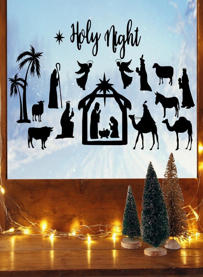 Nezyo 15 Sheet Nativity Scene Stickers Christmas Religious Jesus Mason Jar Decals Holy Night Fairy Stickers Nativity Silhouette Craft Waterproof Vinyl Adhesive Reusable Window Clings for Party Black - Image 5