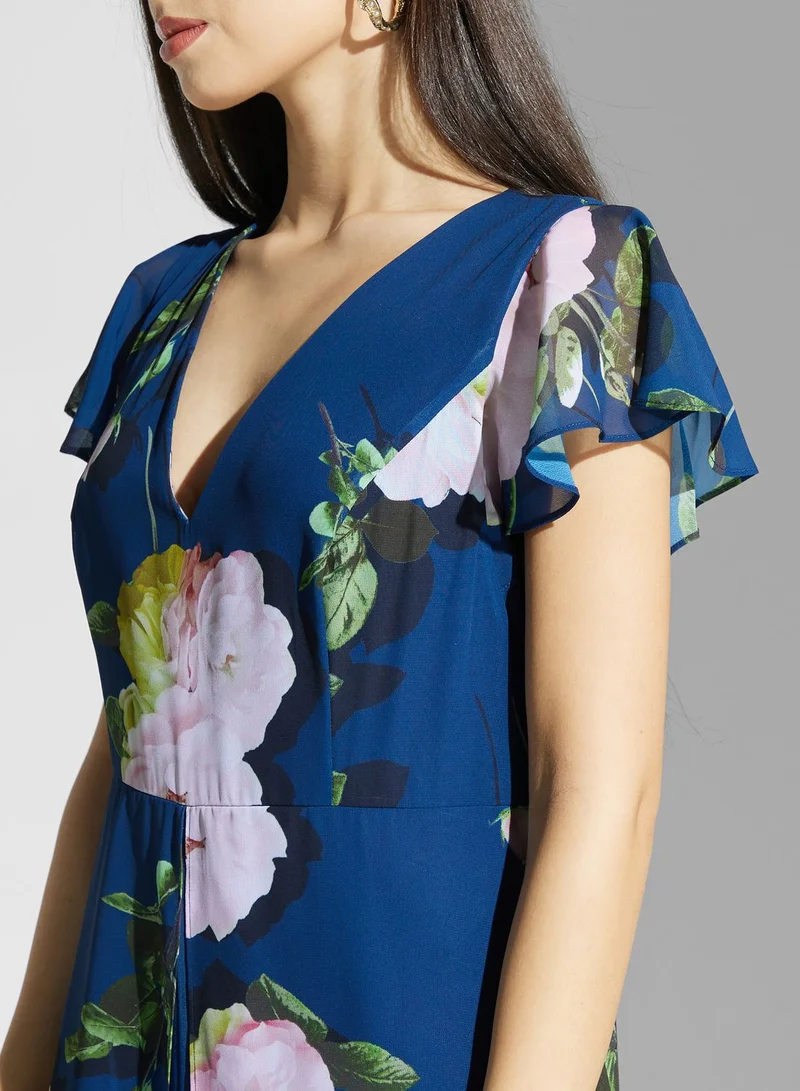 Adrianna Papell Floral Print Asymmetrical Hem Jumpsuit