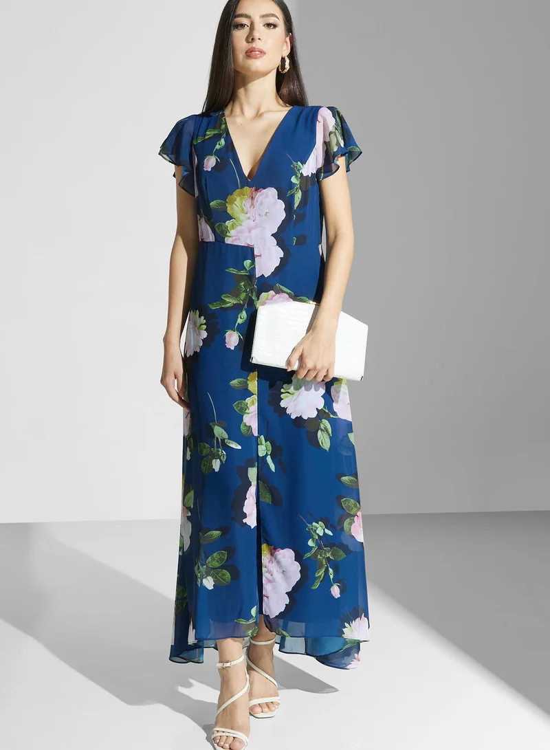 Adrianna Papell Floral Print Asymmetrical Hem Jumpsuit