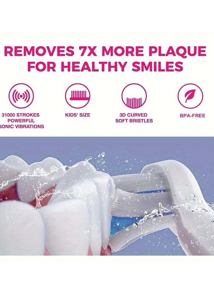 جلوسكي فرشاة أسنان كهربائية قابلة لإعادة الشحن للأطفال مع شحن USB ، 6 رؤوس فرشاة بديلة ، شعيرات ناعمة لطيفة ، مؤقت لمدة دقيقتين ، و5 أوضاع تنظيف-للجنسين ، صلبة ، شعيرات نايلون ، مثالية للمنزل والسفر-مناسبة للأطفال من 3 إلى 16 عامًا - Image 2