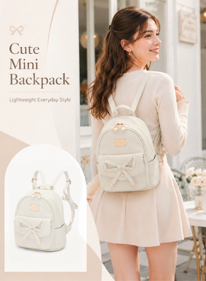 SHABILI Mini Daily Commuting Backpack for Girls Women Ladies, PU Leather Cute Bowknot College Bag Back Bag, Small Lightweight Shoulder Bag School Bag Tourist Bag for Travel Study Daily Casual Outdoor Use - Image 2