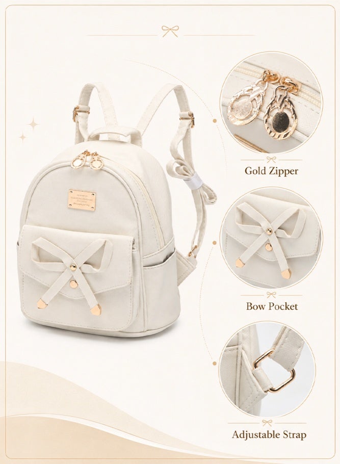 SHABILI Mini Daily Commuting Backpack for Girls Women Ladies, PU Leather Cute Bowknot College Bag Back Bag, Small Lightweight Shoulder Bag School Bag Tourist Bag for Travel Study Daily Casual Outdoor Use - Image 5