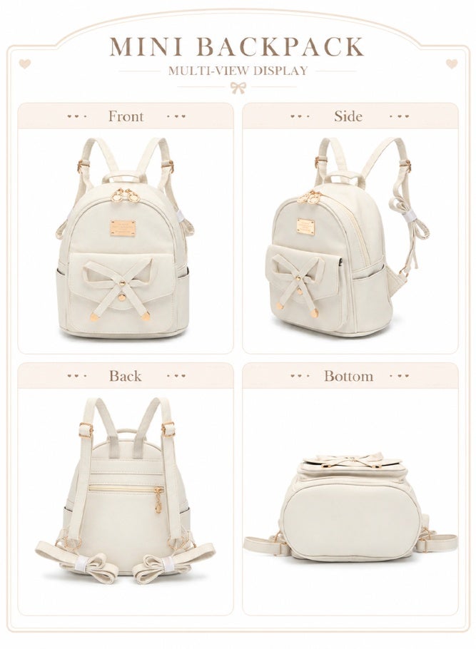 SHABILI Mini Daily Commuting Backpack for Girls Women Ladies, PU Leather Cute Bowknot College Bag Back Bag, Small Lightweight Shoulder Bag School Bag Tourist Bag for Travel Study Daily Casual Outdoor Use - Image 4
