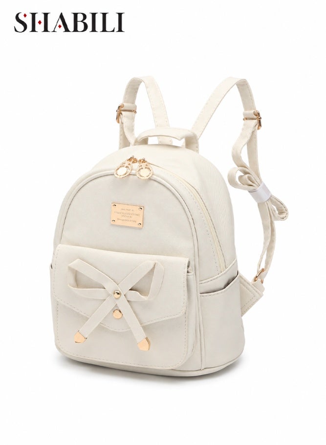 SHABILI Mini Daily Commuting Backpack for Girls Women Ladies, PU Leather Cute Bowknot College Bag Back Bag, Small Lightweight Shoulder Bag School Bag Tourist Bag for Travel Study Daily Casual Outdoor Use - Image 1