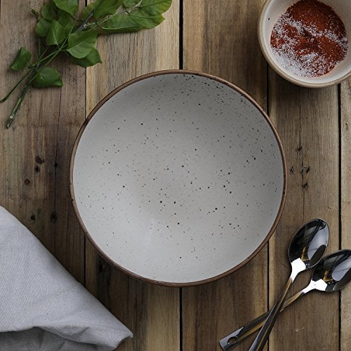 miah decor Ceramic Serving Bowl | Speckled Ivory Rustic Stoneware Style Bowl for Rice, Curry, Gravy & Salad | Deep Multipurpose Serving Dish for Parties & Family Meals (Style 5) - Image 2