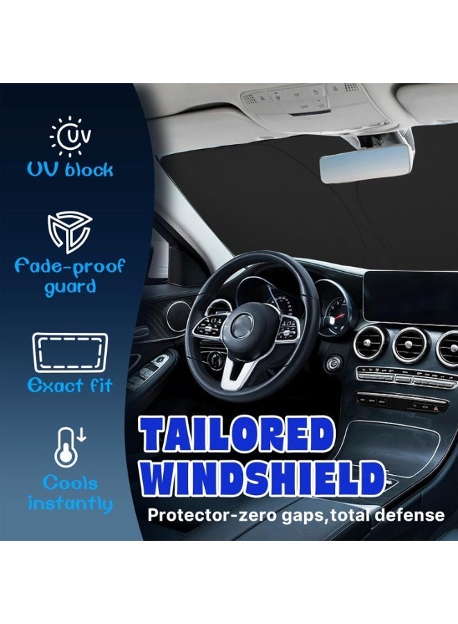 Car sun visor, windshield anti UV and high temperature, strong shading, foldable front windshield sun visor, 145 * 80 bag packaging -240T titanium silver O transparent version - Image 4