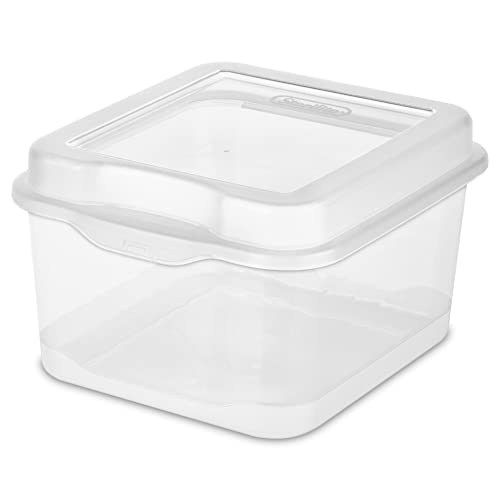 Sterilite FlipTop Stackable Small Storage Bin with Hinging Lid Plastic Container to Organize Desk at Home Classroom Office Clear 1Pack