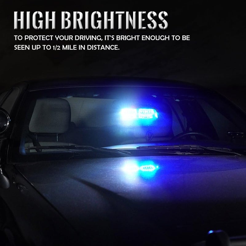 Xprite ضوء تحذير طوارئ LED أبيض أزرق، أضواء وميض أمان داخلية لزجاج السيارة مع أكواب شفط، شريط ضوء زجاجي 12 فولت لسيارات الشرطة ووسائل النقل التطوعية والشاحنات - Image 3