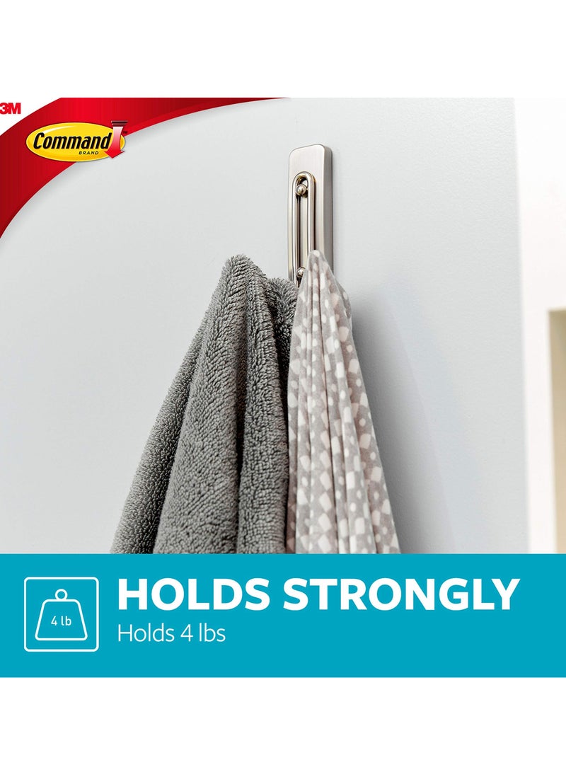 كوماند خطاف مزدوج كبير من النيكل الساتان للحمام يحمل 1.8 كجم لكل خطاف، لون فضي، شرائط مقاومة للماء، تنظيم الديكور، لا توجد أدوات، يحمل بقوة، خالي من التلف، 1 خطاف، 2 شريط - Image 3