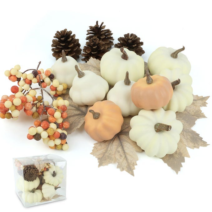 17 PCS KIT ARTIFICIAL PUMPKINS DECORATIONS PLASTIC PUMPKINS FOR FALL HOME FARMHOUSE THANKSGIVING MINI PUMPKIN DECOR