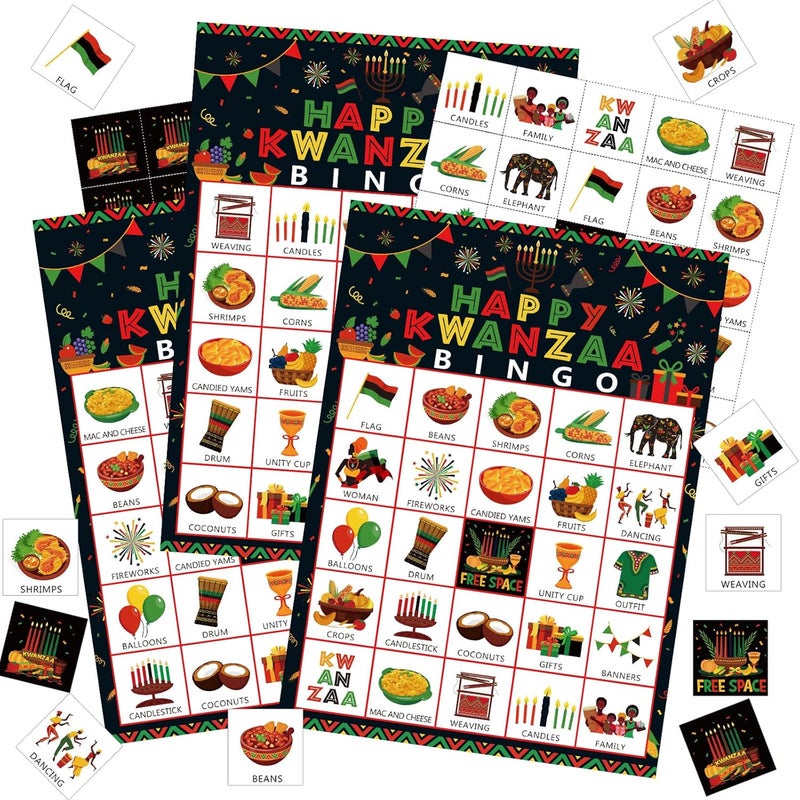 Containlol 39 Pcs Kwanzaa Game Bingo 24 Players African American Culture Bingo Cards African Heritage Games for Family Activities Holiday Happy Kwanzaa Festival Party Favors Supplies - Image 1