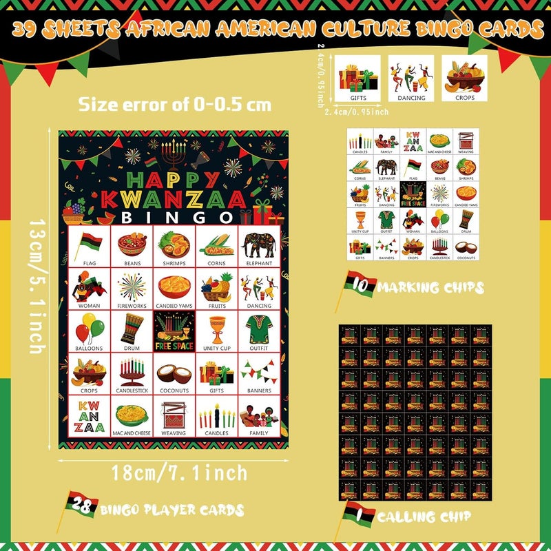 Containlol 39 Pcs Kwanzaa Game Bingo 24 Players African American Culture Bingo Cards African Heritage Games for Family Activities Holiday Happy Kwanzaa Festival Party Favors Supplies - Image 2