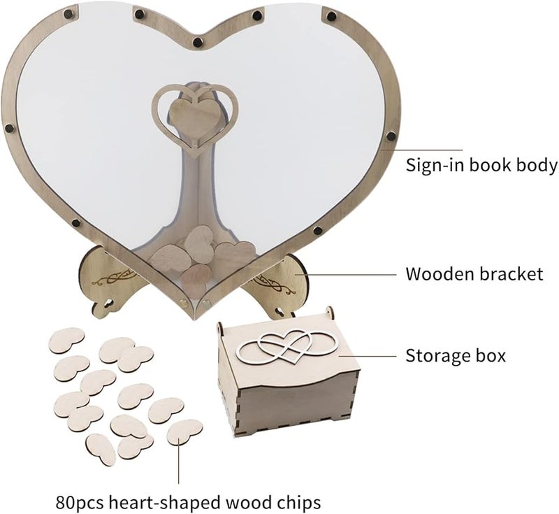 Wooden Wedding Guest Book Drop Box With 80 Wood Chips For Rustic Reception Table Decor - Image 3