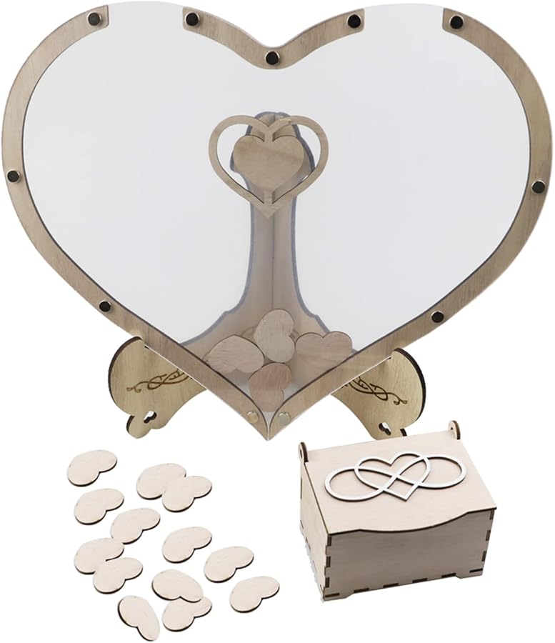 Wooden Wedding Guest Book Drop Box With 80 Wood Chips For Rustic Reception Table Decor - Image 1