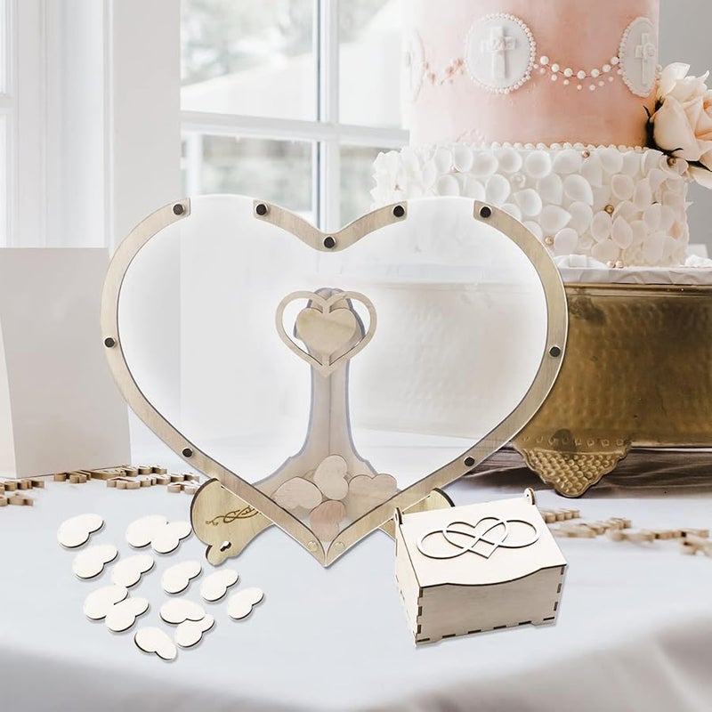 Wooden Wedding Guest Book Drop Box With 80 Wood Chips For Rustic Reception Table Decor - Image 4